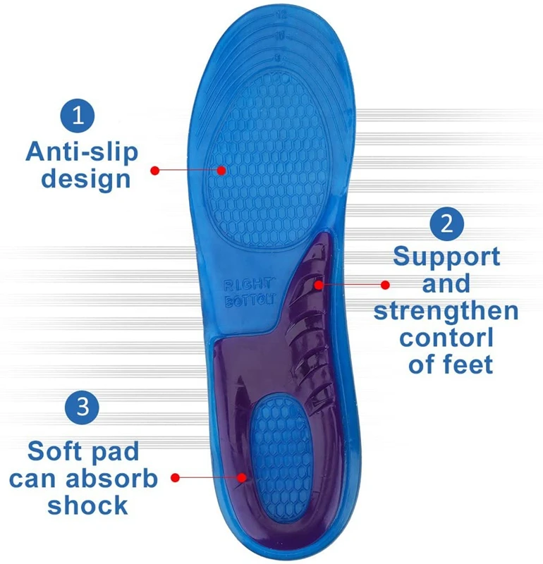 1Pair Gel Shoe Insoles Men Woman Soft Non Slip Silicone Insole Comfort Shock-absorbing Shoe Sole Plantillas De Gel De Silicona