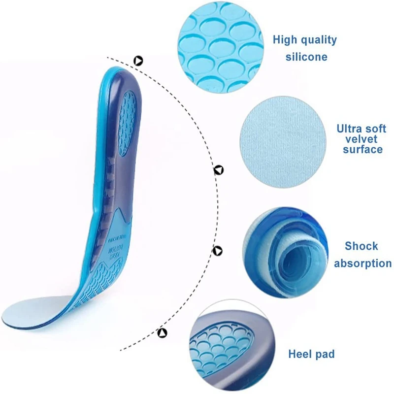 1Pair Gel Shoe Insoles Men Woman Soft Non Slip Silicone Insole Comfort Shock-absorbing Shoe Sole Plantillas De Gel De Silicona