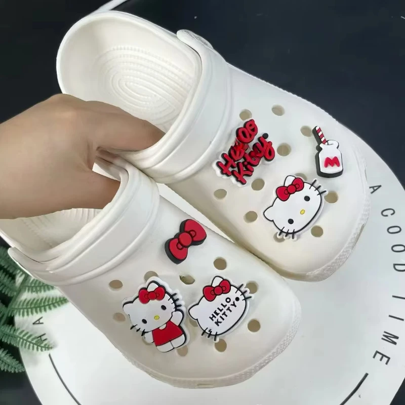 Hot Sale Sanrio Hello Kitty Detachable Thickened 6pcs PVC Bowknot Cartoon Shoe Buckles with Shoe Decoration Anime Character