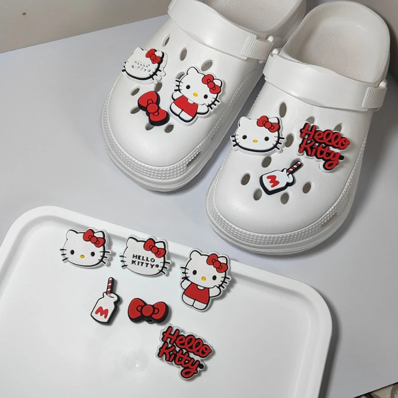 Hot Sale Sanrio Hello Kitty Detachable Thickened 6pcs PVC Bowknot Cartoon Shoe Buckles with Shoe Decoration Anime Character