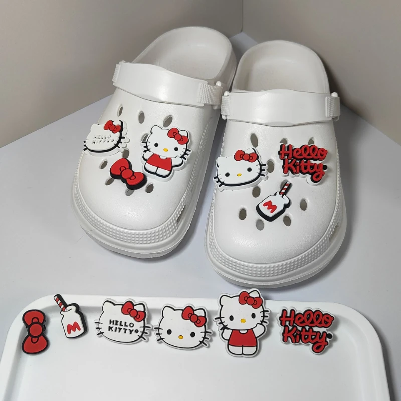 Hot Sale Sanrio Hello Kitty Detachable Thickened 6pcs PVC Bowknot Cartoon Shoe Buckles with Shoe Decoration Anime Character