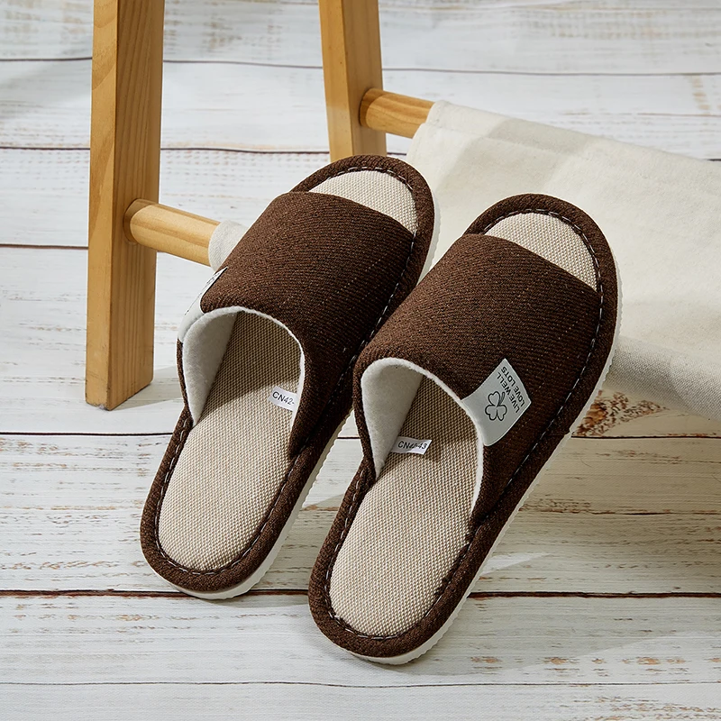Men's Linen Slippers Breathable Open-Toe Non-Slip House Shoes, Lightweight & Quiet Slides for All Seasons, Guest Indoor Slippers