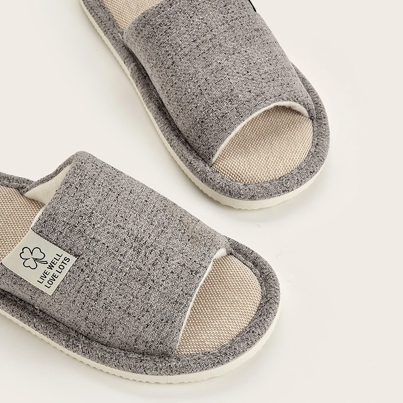 Men's Linen Slippers Breathable Open-Toe Non-Slip House Shoes, Lightweight & Quiet Slides for All Seasons, Guest Indoor Slippers