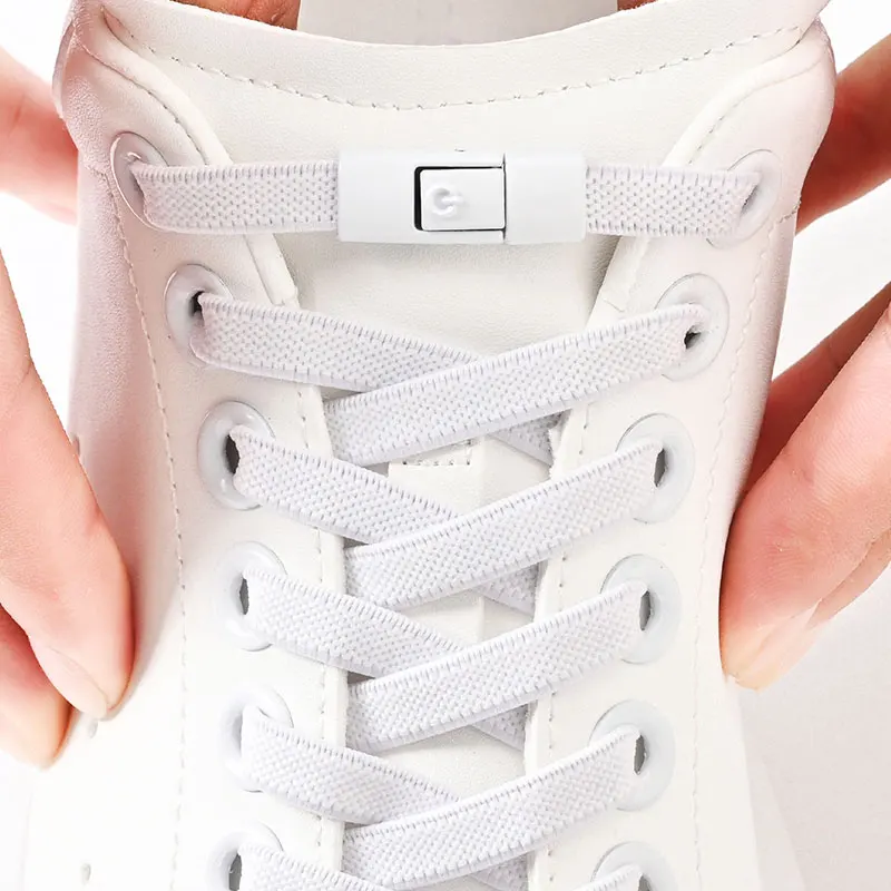No Tie Shoe Laces Press Lock Shoelaces Without Ties Elastic Laces Locking Without Detachment 8mm Widened Flat Shoelace for Shoes