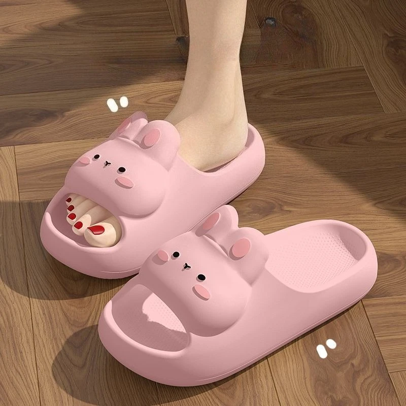 Women's Summer Sandals and Slippers Home Cute Rabbit Style Bathroom Non-Slip Feeling EVA Thick Slippers