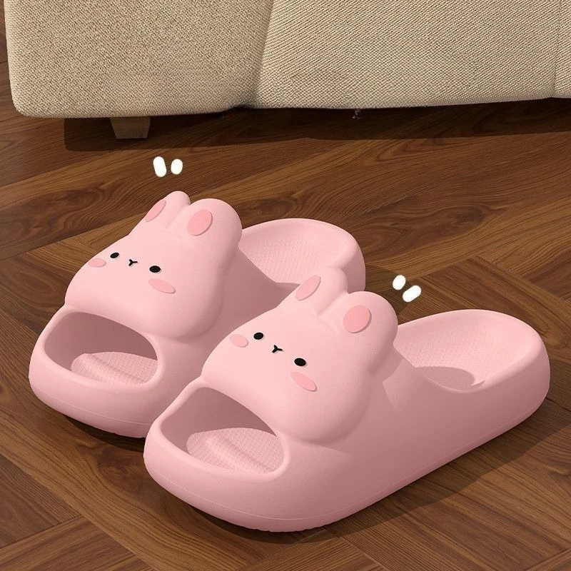 Women's Summer Sandals and Slippers Home Cute Rabbit Style Bathroom Non-Slip Feeling EVA Thick Slippers