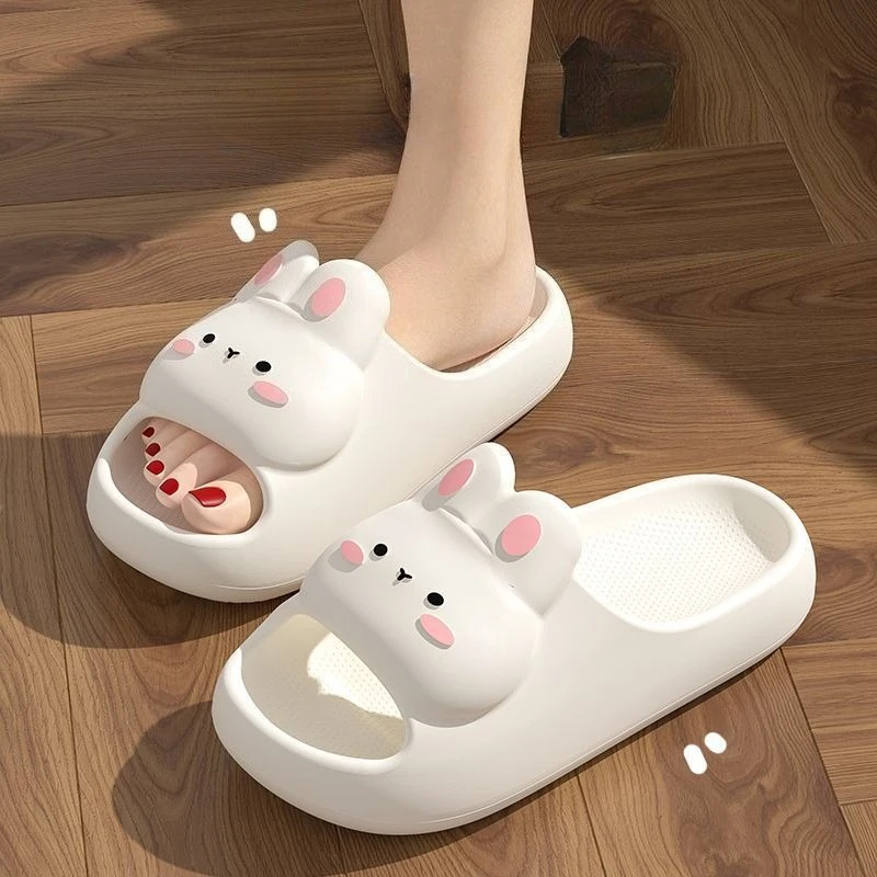 Women's Summer Sandals and Slippers Home Cute Rabbit Style Bathroom Non-Slip Feeling EVA Thick Slippers