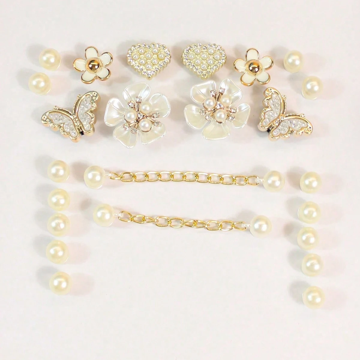 Shoe Charms for Clogs Silver Color DIY Accessories Cute & Edgy Butterfly Pearl Chains Flower Animals Decor Fashion For Sandals