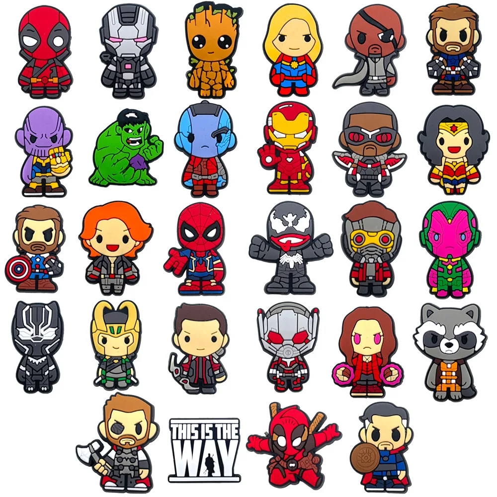 Mesuca Marvel Super Hero PVC Shoe Charms Spider Iron Man Hulk Captain America Clog Shoe DIY Decor Accessories Gift