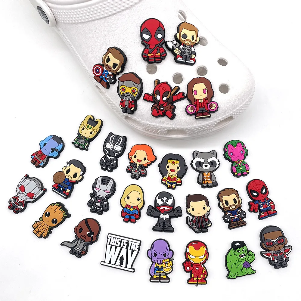 Mesuca Marvel Super Hero PVC Shoe Charms Spider Iron Man Hulk Captain America Clog Shoe DIY Decor Accessories Gift