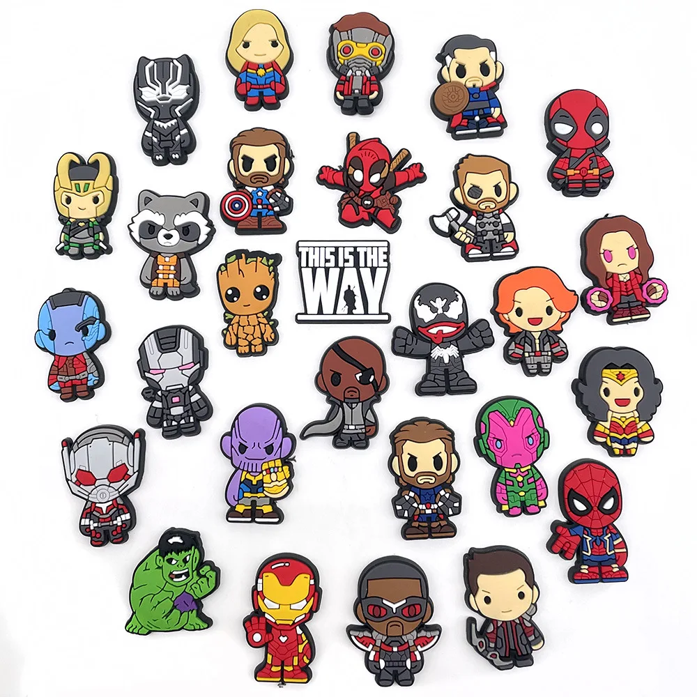 Mesuca Marvel Super Hero PVC Shoe Charms Spider Iron Man Hulk Captain America Clog Shoe DIY Decor Accessories Gift