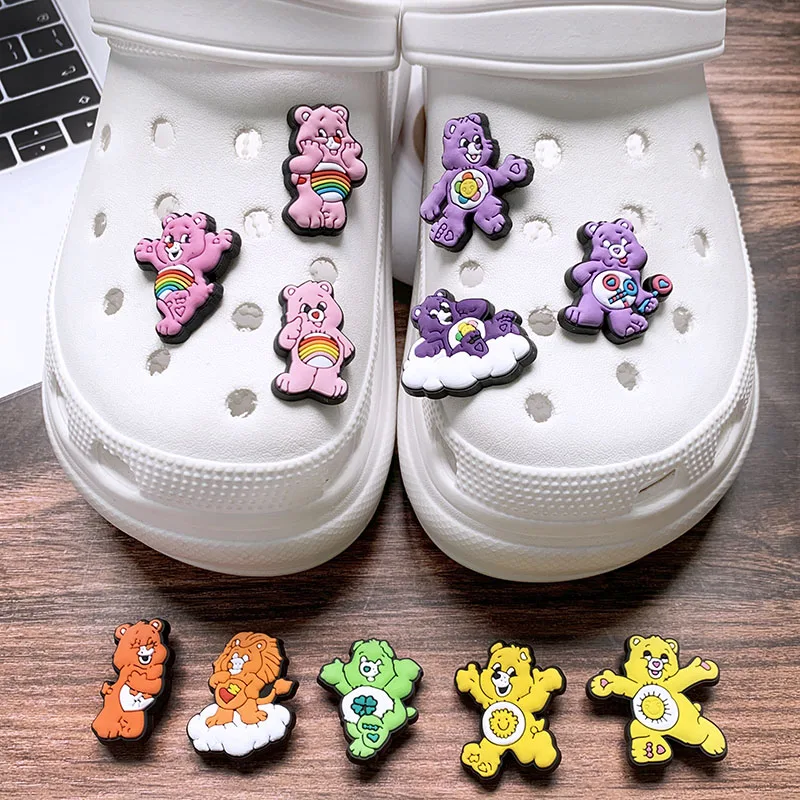 5-100PCS Rainbow Bear Shoes Charms DIY PVC Shoe Bag Wrist Strap Accessories For Wristband Pendant Decoration Kids Party Gifts