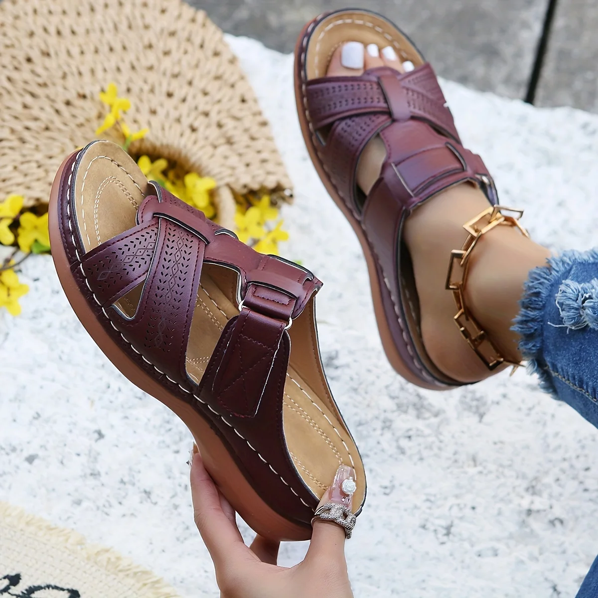 2026 Summer Women Wedge Sandals Premium Orthopedic Open Toe Sandals Vintage Anti-Slip Leather Casual Female Platform Retro Shoes