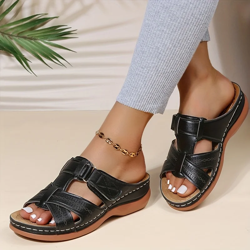 2026 Summer Women Wedge Sandals Premium Orthopedic Open Toe Sandals Vintage Anti-Slip Leather Casual Female Platform Retro Shoes
