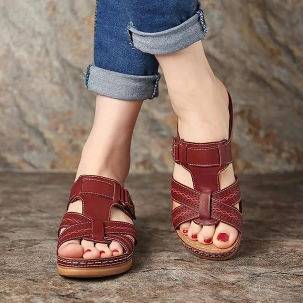 2026 Summer Women Wedge Sandals Premium Orthopedic Open Toe Sandals Vintage Anti-Slip Leather Casual Female Platform Retro Shoes