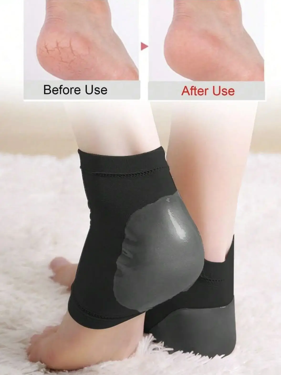 3 Pairs Black Moisturizing Socks for Men & Women, Cracked Heels Care, Silicone Heel Protector, Foot Care, Anti-Crack Socks