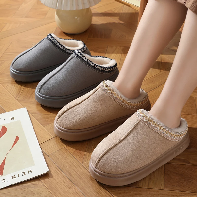 New Fashion Fluffy Platform Slippers for Women 2025 Winter Plush Warm Cotton Shoes Woman Comfort Non Slip Unisex Home Slippers
