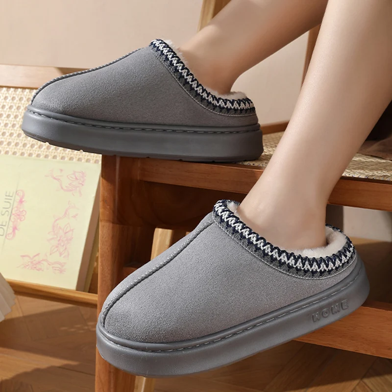 New Fashion Fluffy Platform Slippers for Women 2025 Winter Plush Warm Cotton Shoes Woman Comfort Non Slip Unisex Home Slippers