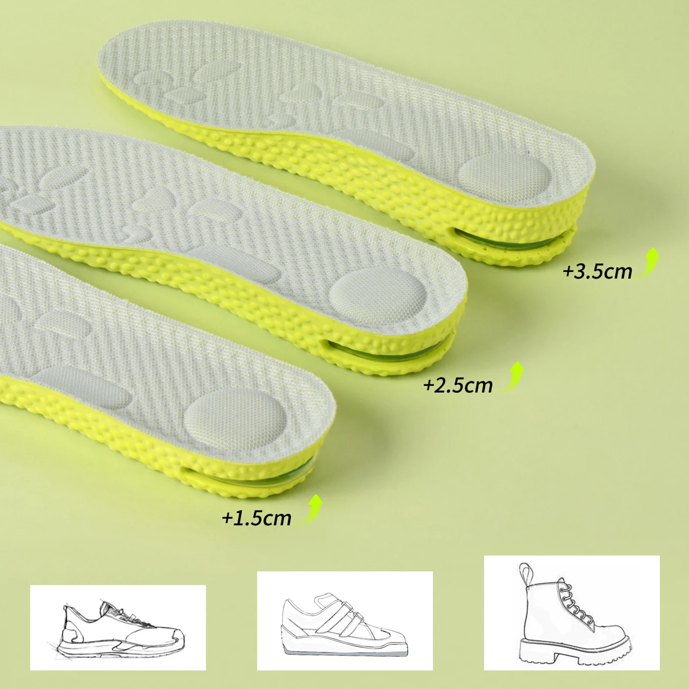 1Pair/3Pairs Height Increasing Insoles with Air Cushion Latex High Elasticity Comfortable Shoe Inserts for Comfort