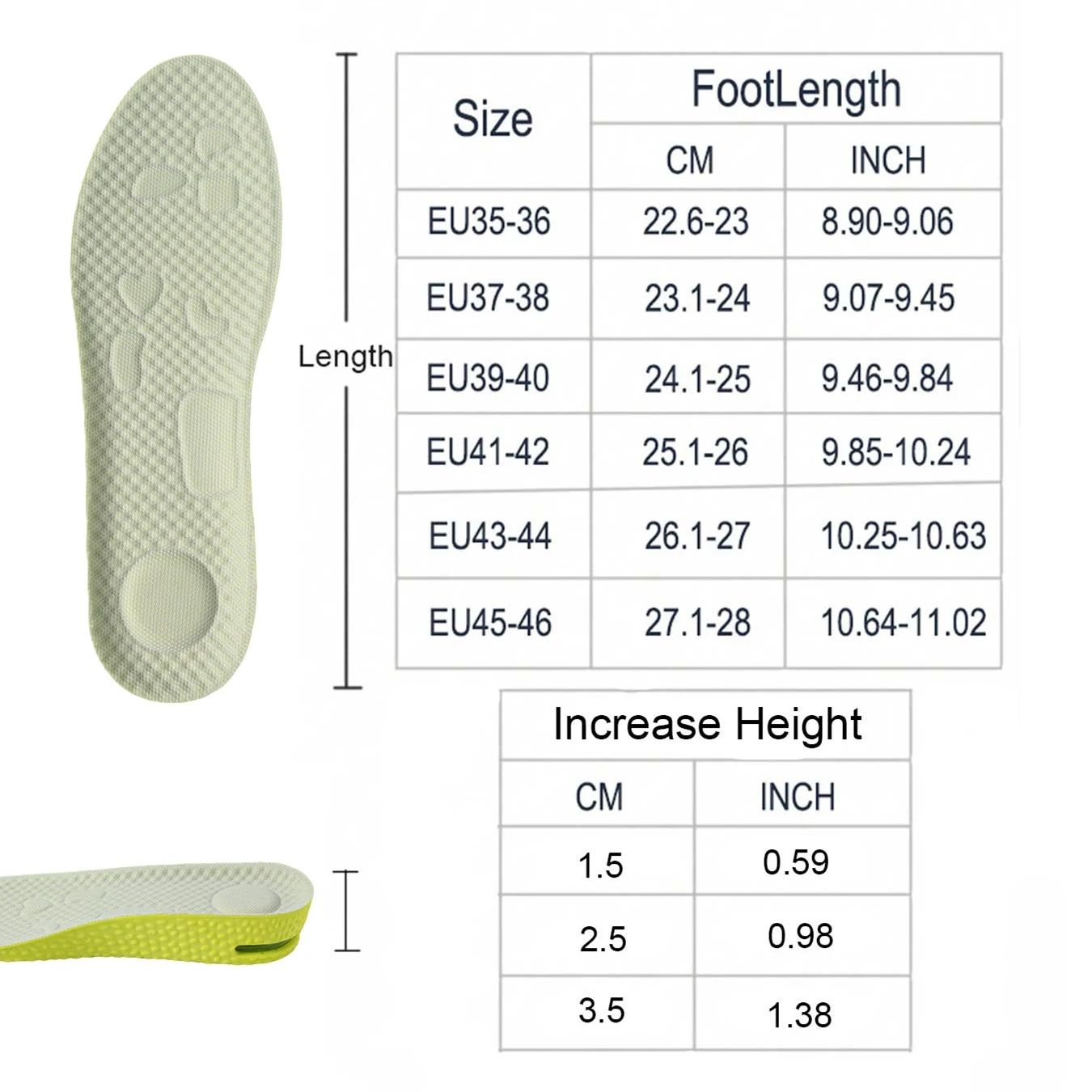 1Pair/3Pairs Height Increasing Insoles with Air Cushion Latex High Elasticity Comfortable Shoe Inserts for Comfort