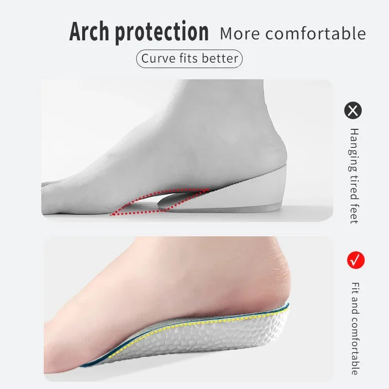 New Half Invisible Heighten Shoe Insoles Heel Insert Sport Cushion Height Increase EVA Memory Foam Heel Lifting 1.5/2.5/3.5CM