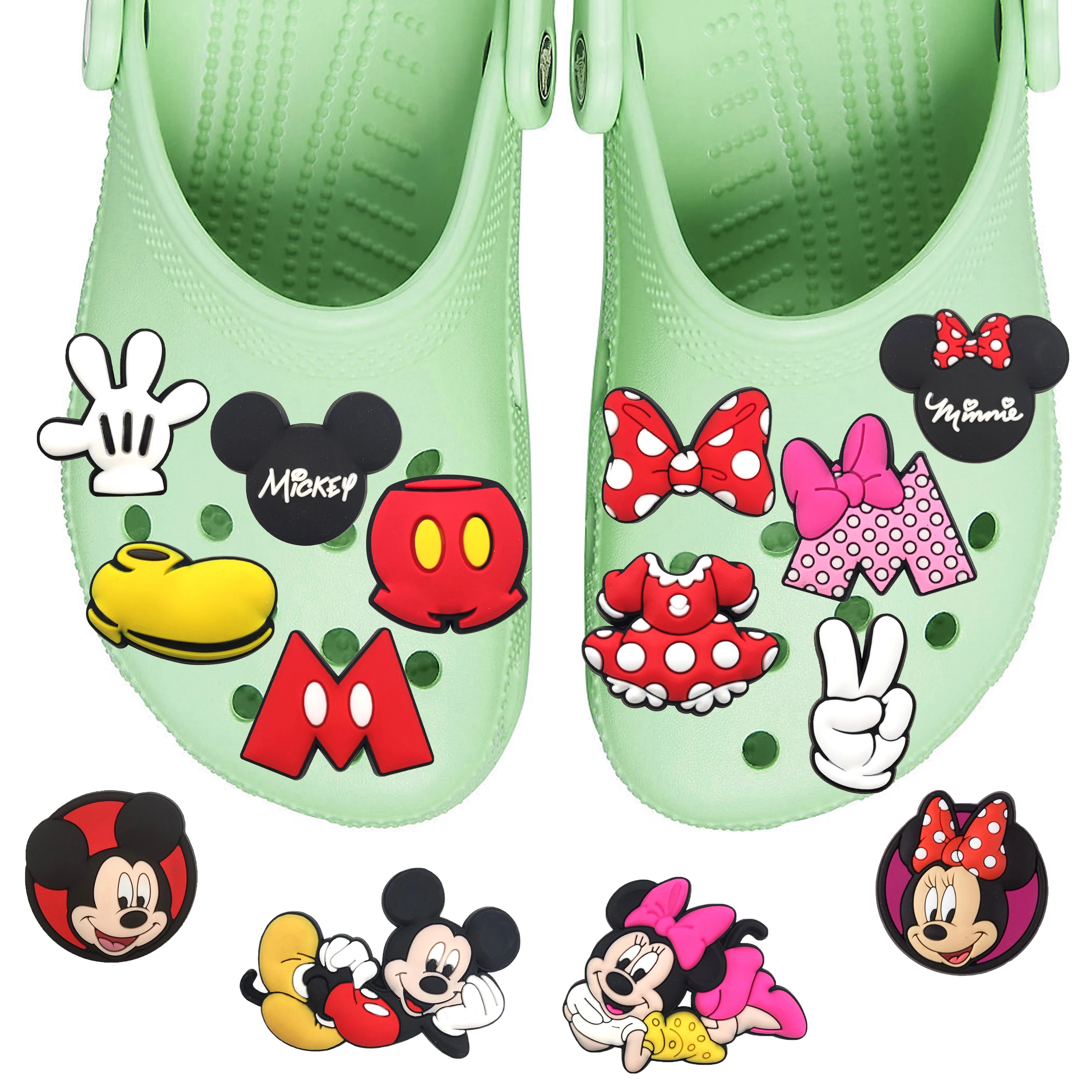 5/8/14Pcs Set Thickened Hi-Q Cute Mickey Minnie Soft PVC Shoe Charms For Slides Sandals DIY Custom Accessories Shoe Hole Decor