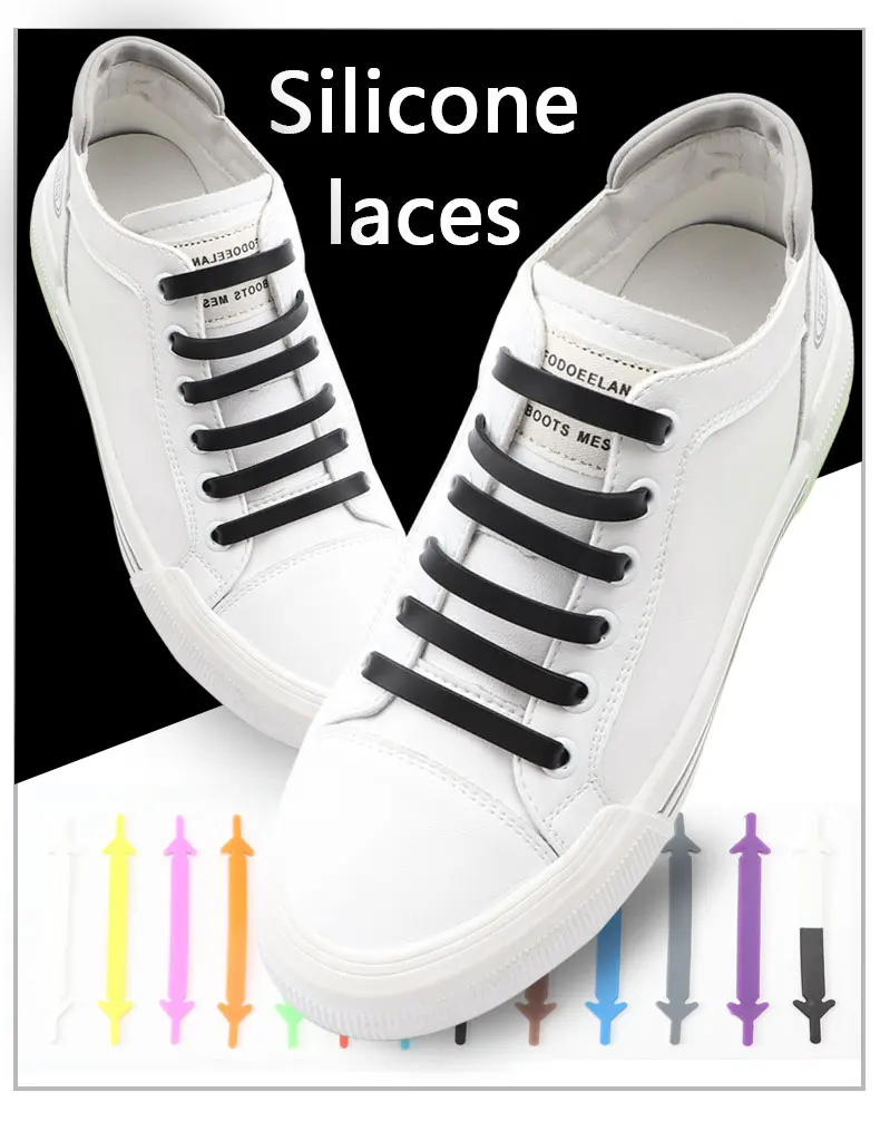 12pcs/lot Silicone Shoelaces No Tie Elastic Shoe Laces Special Shoestrings for Kid/Adult Lacing Rubber Sneakers Shoe Lace