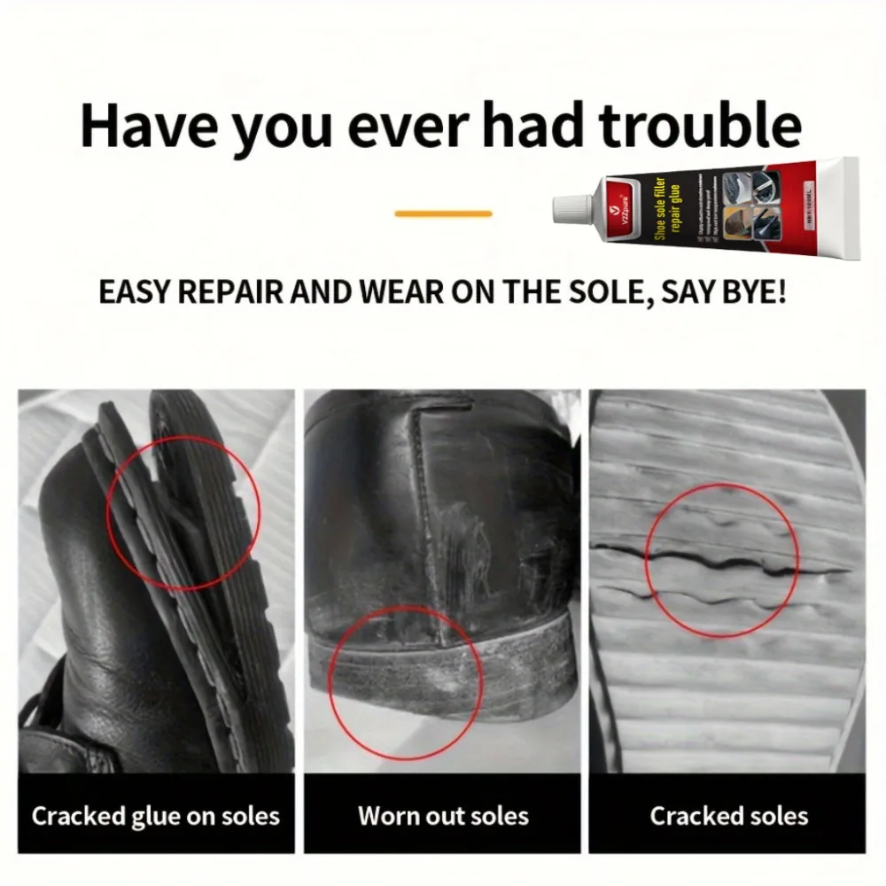 Waterproof Shoe Sole Repair Glue Super Strong - Durable Sealant for Crack Filling, Black Repair Paste for Rubber Materials