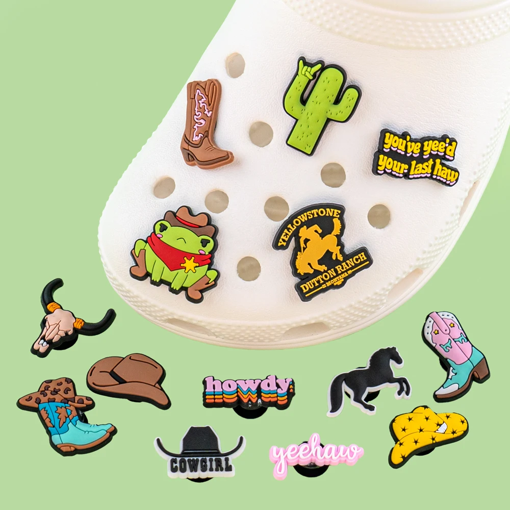 1/11pcs Cowboy Cowgirls Style Shoe Charms for Women Girls, Cactus Shoe Charms Decorations Accessories Pins for Kids,Clog Buckles