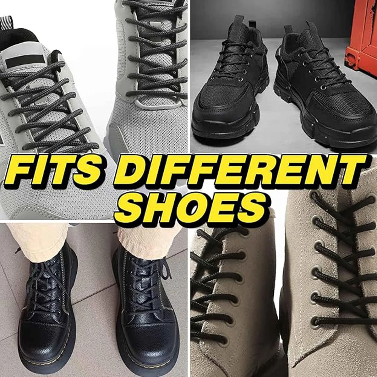 Solid Black Color Round Shoe Laces for Sneakers, Boots and Athletic Shoes, Shoe Strings