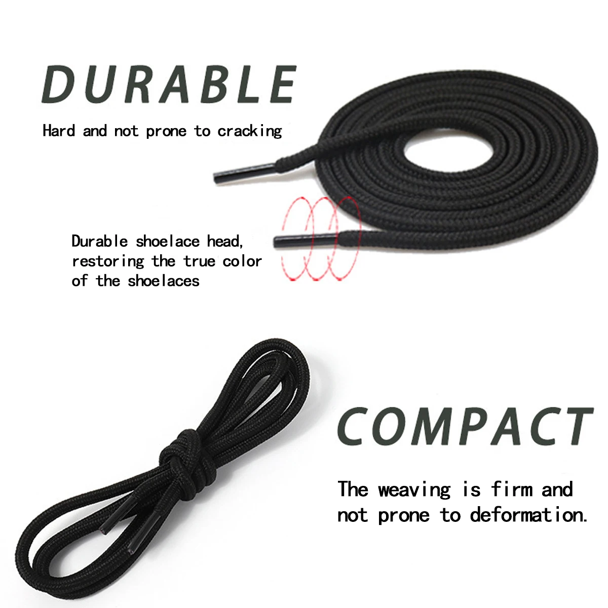 Solid Black Color Round Shoe Laces for Sneakers, Boots and Athletic Shoes, Shoe Strings