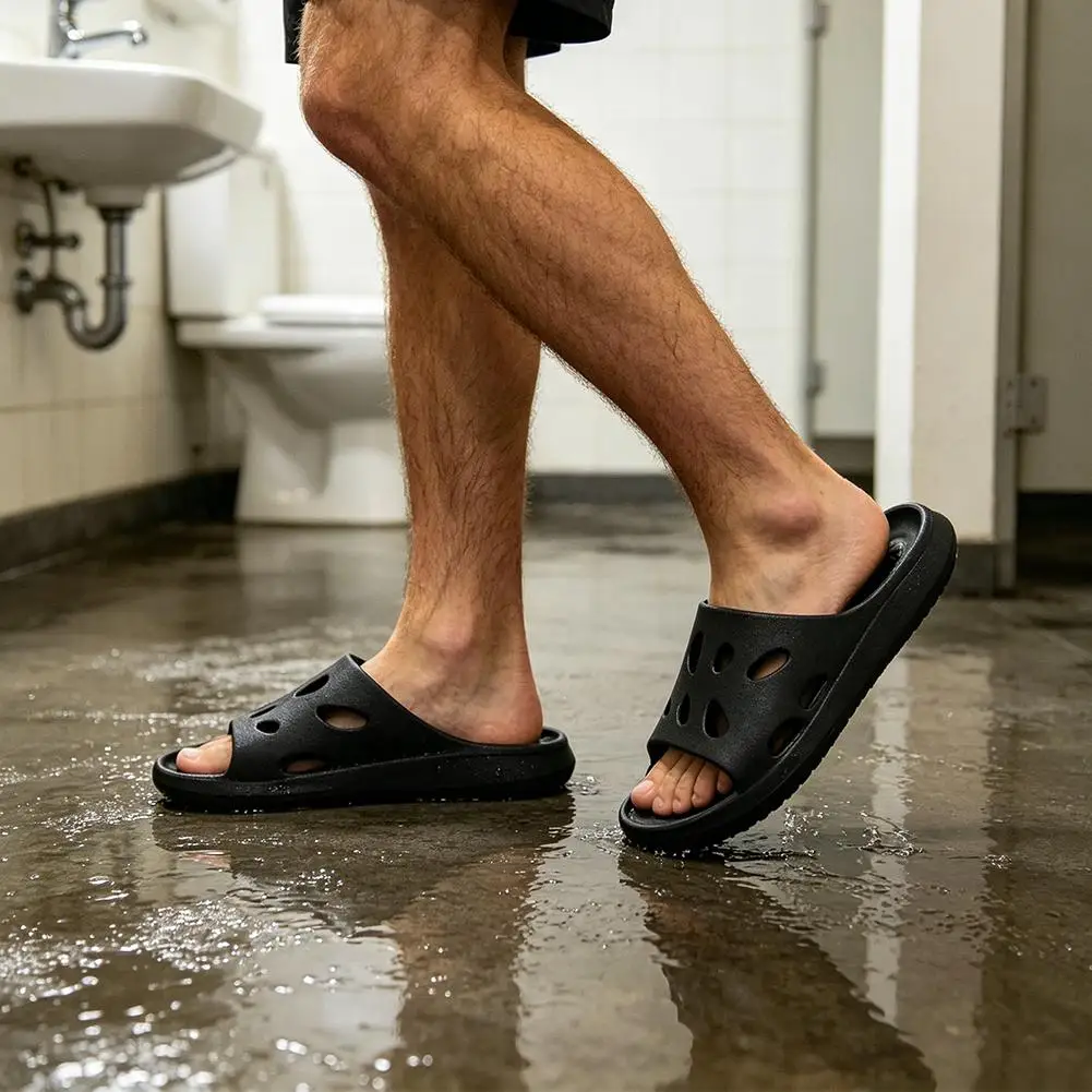 EVA Shower Slippers for Men Non‑Slip Quick Drying Bath Slippers with Drainage Holes Lightweight House Slides for Bathroom