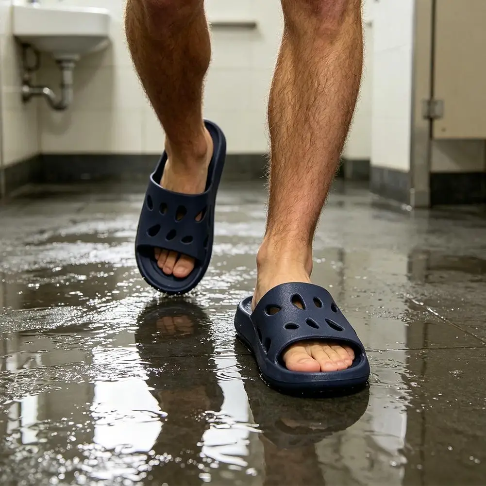 EVA Shower Slippers for Men Non‑Slip Quick Drying Bath Slippers with Drainage Holes Lightweight House Slides for Bathroom