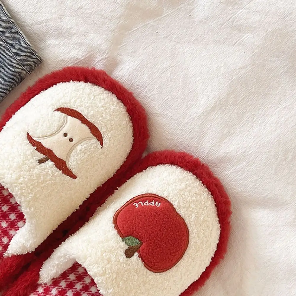 Fashion Grid Stripe Cute Plush Slippers Non-Slip Thick Sole Winter Slides Women Silent Casual Home Wear Shoes Women