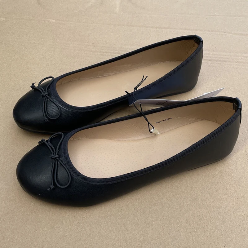 2026 Spring Elegant Bowknot Ballet Flats Classic Shoe Round Toe Comfort Slip-On Ladies Fashion Loafers Leather Mules Shoes