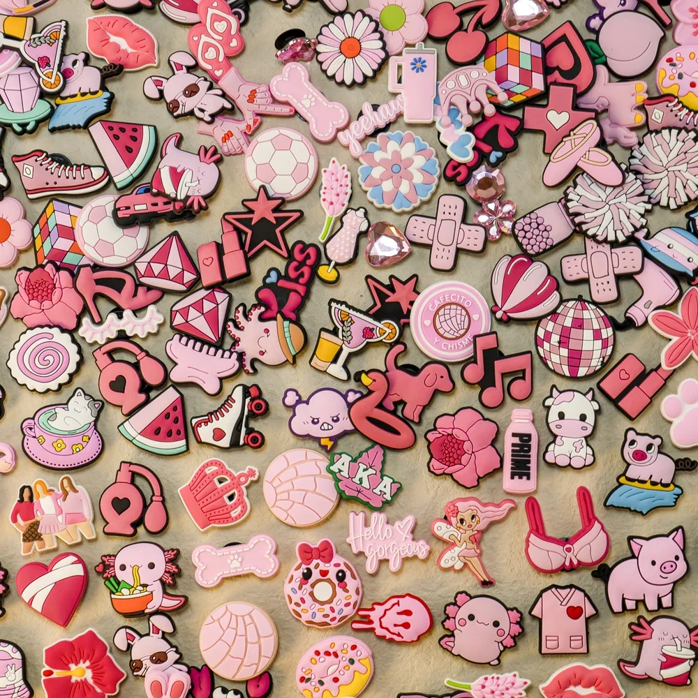 10/20/50/100pcs Random All Pink Shoe Charms Cartoon Cute Animal Plant Shoe Decorations Pins for Women Girl Sandals Accessories