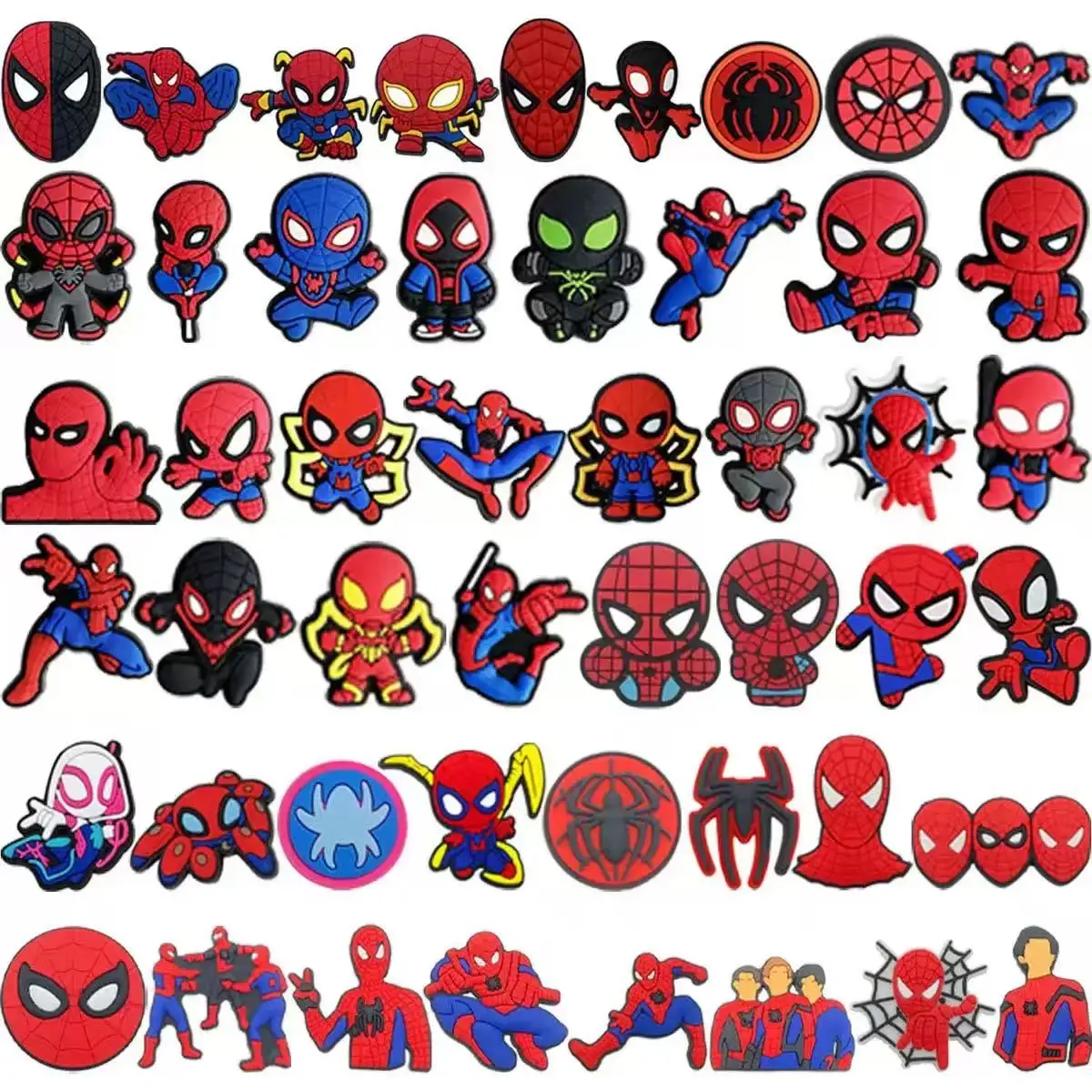 Random 20-200Pcs Hot Toys Marvel Spider-Man Series Shoe Charms For Clogs,PVC Shoe DIY Decorations Premium Quality Accessories