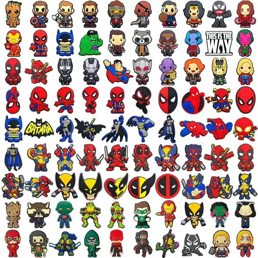 Random 20-200Pcs Hot Toys Marvel Spider-Man Series Shoe Charms For Clogs,PVC Shoe DIY Decorations Premium Quality Accessories