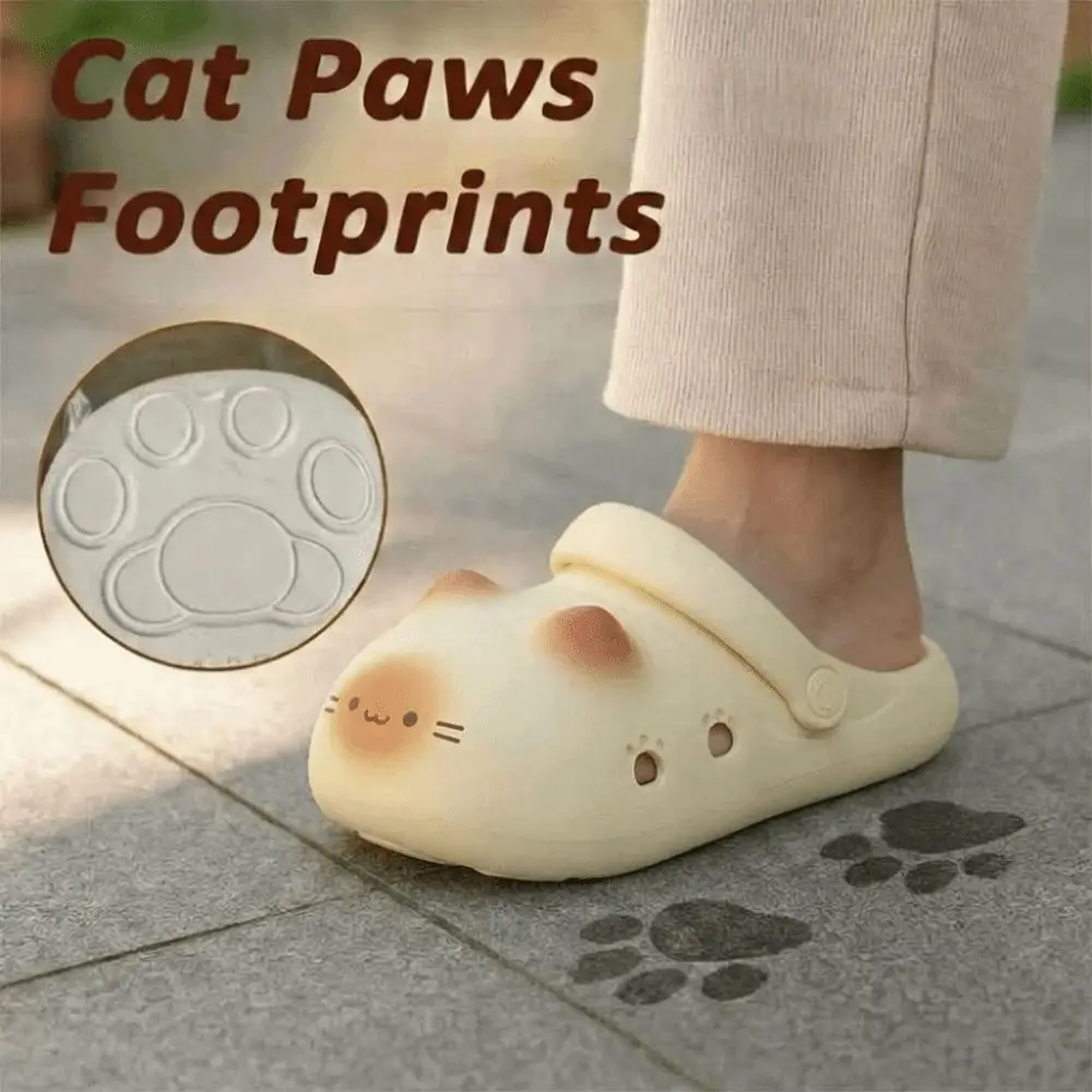 Adorable Waterproof Cat Slippers Bottom Cat Paw Anti Slip Small Cat Mules Soft Bottom Closed Toe Ladies Slippers Girl