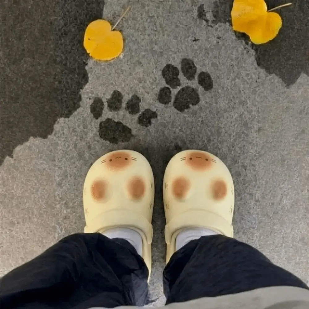 Adorable Waterproof Cat Slippers Bottom Cat Paw Anti Slip Small Cat Mules Soft Bottom Closed Toe Ladies Slippers Girl