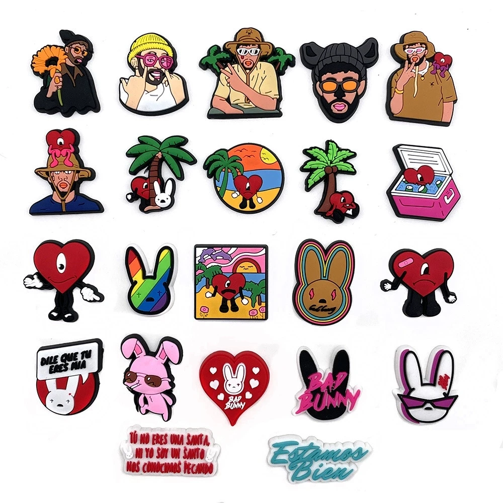 22Pcs Unisex Bad Bunny Themed Shoe Charms for Sandals Cave Decorations Birthday Gift Idea for Boys And Girls