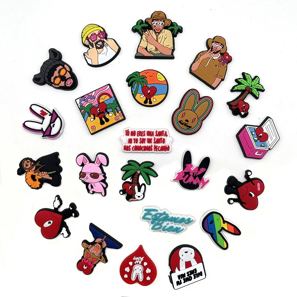 22Pcs Unisex Bad Bunny Themed Shoe Charms for Sandals Cave Decorations Birthday Gift Idea for Boys And Girls