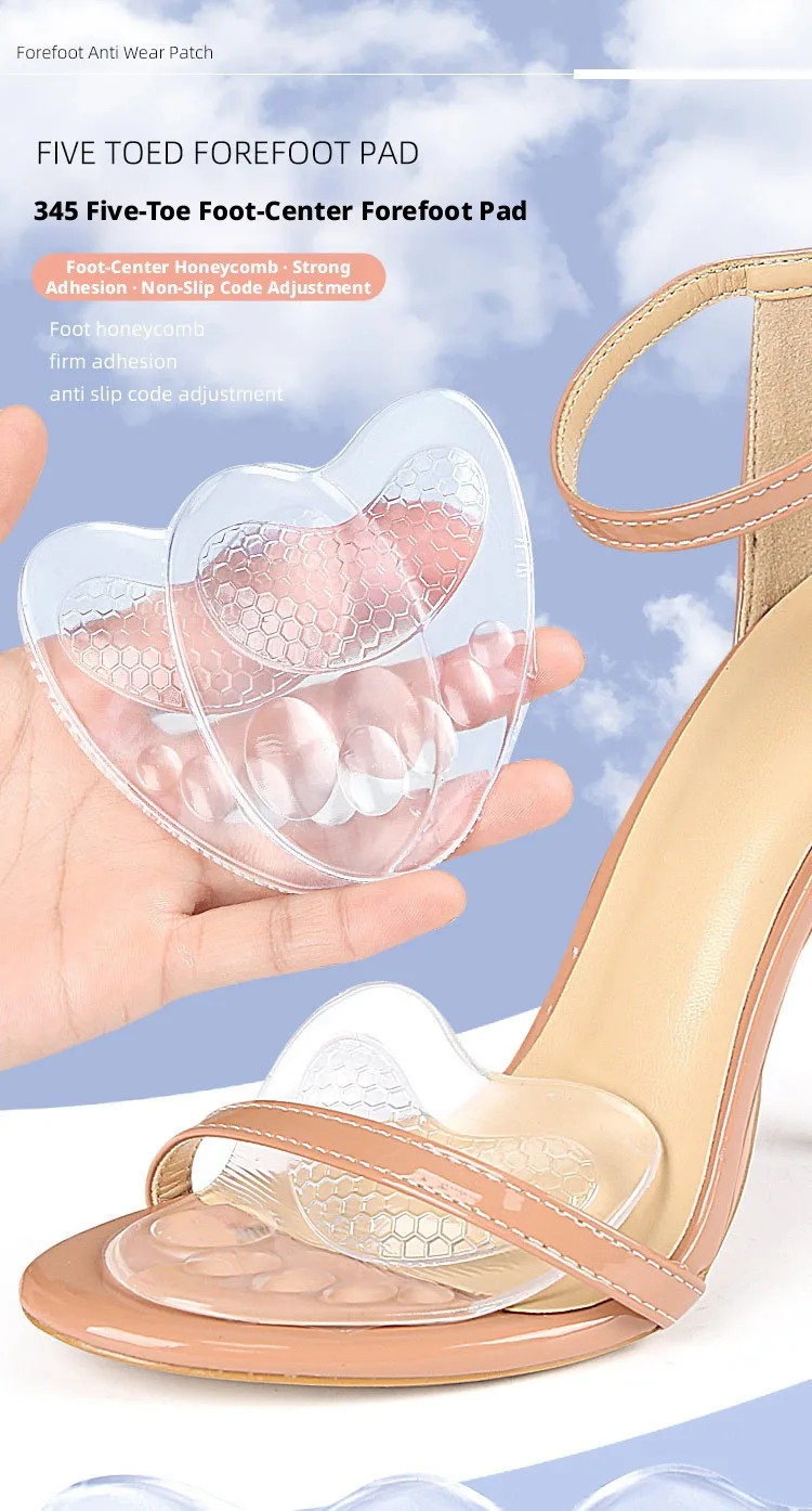 Soft Silicone Forefoot Cushion Pads Anti-Slip Gel Shoe Inserts for Women High Heels Sandals Pain Relief