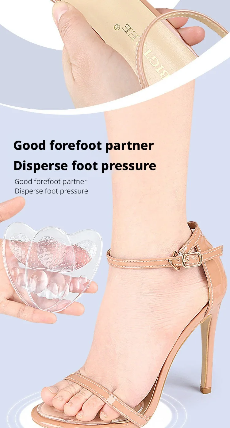 Soft Silicone Forefoot Cushion Pads Anti-Slip Gel Shoe Inserts for Women High Heels Sandals Pain Relief