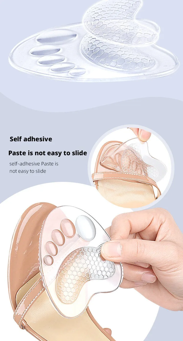Soft Silicone Forefoot Cushion Pads Anti-Slip Gel Shoe Inserts for Women High Heels Sandals Pain Relief