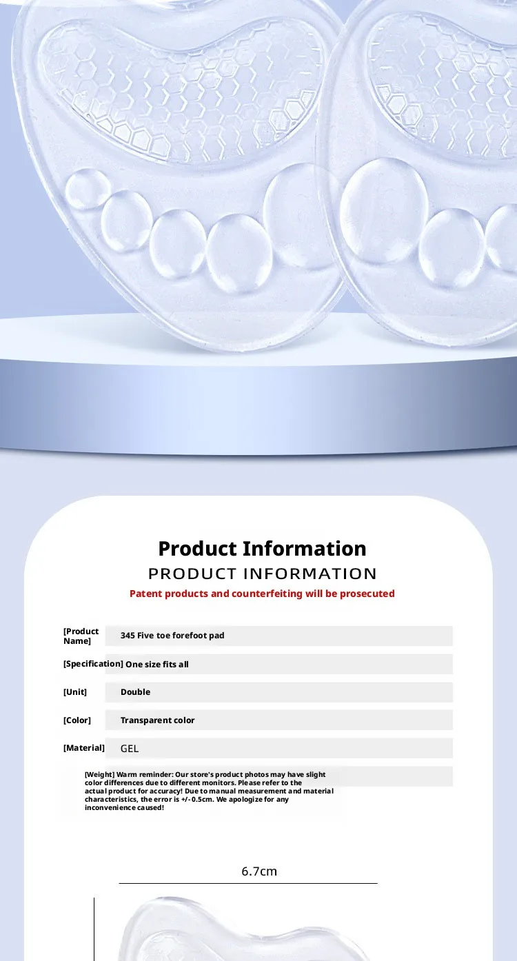 Soft Silicone Forefoot Cushion Pads Anti-Slip Gel Shoe Inserts for Women High Heels Sandals Pain Relief