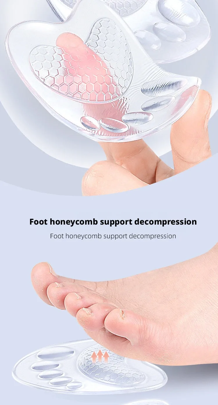Soft Silicone Forefoot Cushion Pads Anti-Slip Gel Shoe Inserts for Women High Heels Sandals Pain Relief
