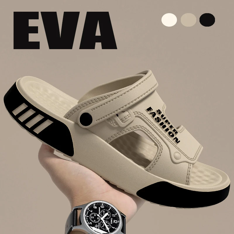 SHAJI Men Slippers Summer EVA Soft-soled Platform Slides Sandals Indoor Outdoor Walking Beach Shoes Flip Flops Mens Home Shoes