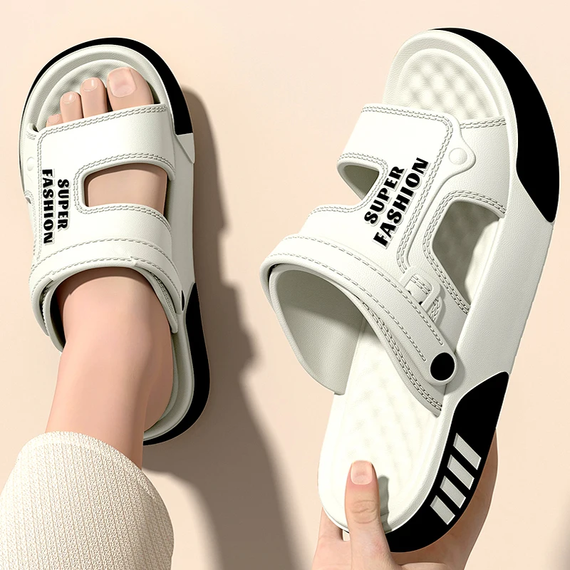 SHAJI Men Slippers Summer EVA Soft-soled Platform Slides Sandals Indoor Outdoor Walking Beach Shoes Flip Flops Mens Home Shoes