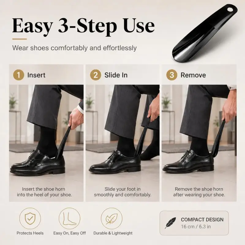 Compact Shoe Horn Set - Durable Plastic, 16cm, Ideal for Travel & Home Use